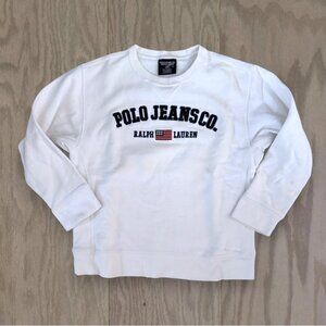 Vintage Polo Ralph Lauren White Crewneck Flag Logo Sweatshirt Womens Petite M